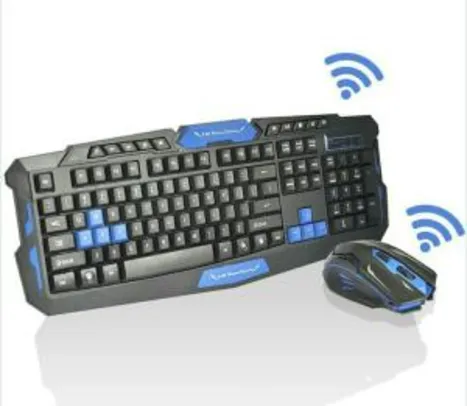 Kit Teclado E Mouse Gamer Sem Fio Wireless 2.4ghz 3200dpi - R$89,99