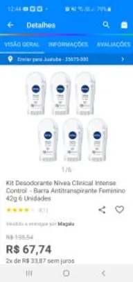 Kit Desodorante Nivea Clinical Intense Control 6 unidades | R$68
