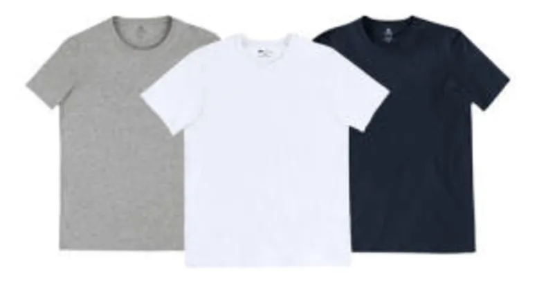 Kit 3 Camisetas Masculina Branco Cinza Marinho Tam Xg Hering | R$20