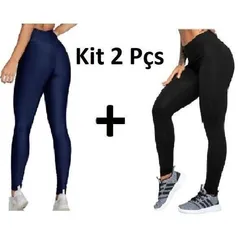 Kit 2 Calças Legging Fitness Cintura Alta Suplex Levanta Bumbum Leg