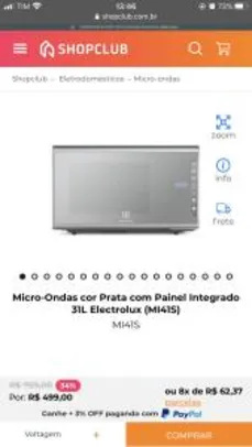 Micro-Ondas com Painel Integrado 31L Electrolux MI41S - R$474