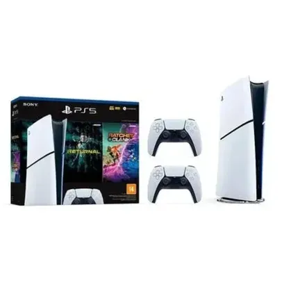 [CASHBACK PELANDO R$2710] Console PlayStation 5 Slim Sony, Edição Digital, Com Controle Sem Fio DualSense Branco + 2 Jogos+ Controle Sony DualSense 