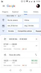 Passagem aérea para o trecho Rio de Janeiro/Vitória, ida e volta, por R$244