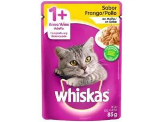 [app + C. Ouro + magalu pay] Ração Úmida para gatos adultos Sachê Whiskas frango ao molho 85g (min 7) R$0,02 cada