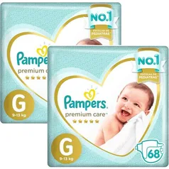 Kit Fralda Pampers Premium Care Jumbo Tamanho G 136 Unidades