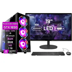 Computador Gamer Completo Fácil Intel Core i5 (Terceira Geração) 8GB GTX 1650 4GB HD 1TB Fonte 500W Monitor 19"