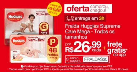 [APP] Fralda Huggies Supreme Care Mega - Todos os tamanhos | R$27