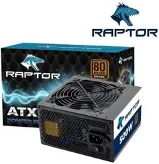 Fonte Atx 500w Raptor Pfc Ativo, Bivolt 90-240 Vac, 50-60hz, 80 Plus Bronze, Eficiência Otimizada | R$290