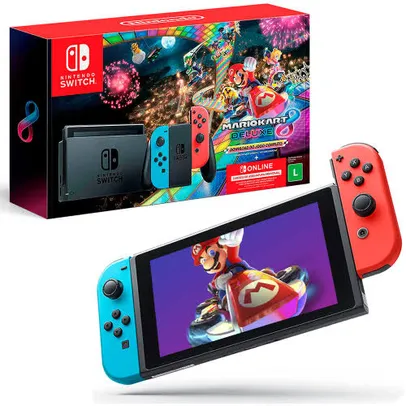 Console Nintendo Switch 32GB + Mario Kart 8 Deluxe - Joycons Vermelho e Azul