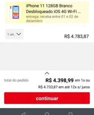 [1x CC APP] iPhone 11 128GB (branco) | R$ 4.399