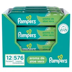 Kit 12 Pacotes Pampers Lenços Umedecidos Aroma de Aloe Vera Total 576 Unidades