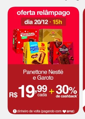 (AME R$13,99 / SC AME R$12) Panettone com gotas E recheio cremoso chocolate alpino nestlé caixa 450G