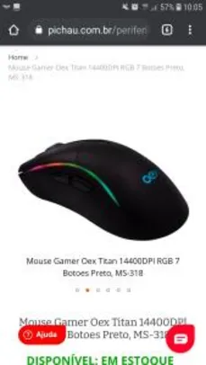 Mouse Gamer OEX Titan 14400DPI 7 botões | R$90