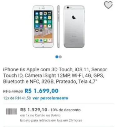 Iphone 6S 32gb Prateado - R$1529