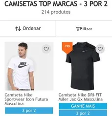 Compre 3 camisetas e pague 2 na Netshoes