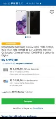 Smartphone Samsung Galaxy S20 e S20+ com Galaxy Watch Active 2 + Até 59.990 milhas Tudoazul