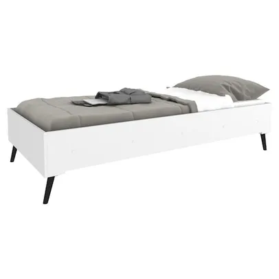 Cama de Solteiro Montessoriana 100% MDF Vintage Prime Multimóveis com Pé Retrô Branco/Preto