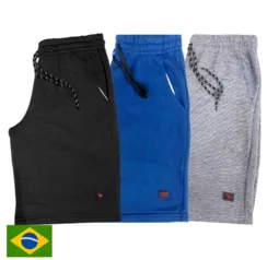 kit 3 Bermudas moletom masculina