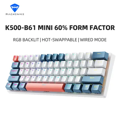 Teclado mecânico Machenike K500-b61 gamer 60% com RGB, USB C - Switch Blue, Brown ou Red