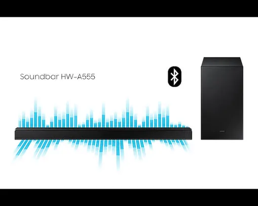 [SC AME R$739,99]  Soundbar Samsung HW-A555 com 2.1 Canais Potência de 410W RMS Bluetooth e Subwoofer sem Fio