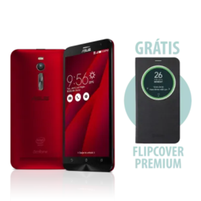 [ASUS] Zenfone 2 4GB/32GB Vermelho + Flip Cover Premium Preto - R$1349