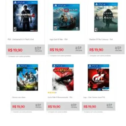 Jogos de PS4 a partir de R$19,90