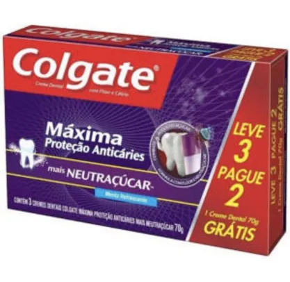 Creme Dental Colgate Máxima Proteção Anticáries Neutraçúcar 70g Leve 3 Pague 2
