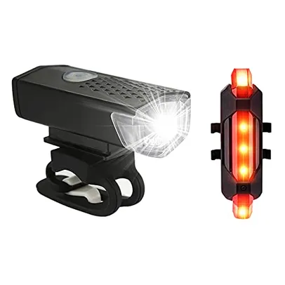 Kit de luzes de bicicleta recarregável, conjunto de farol e lanterna traseira, liberação rápida, impermeável, vários modos de luz (2 cabos USB incluíd
