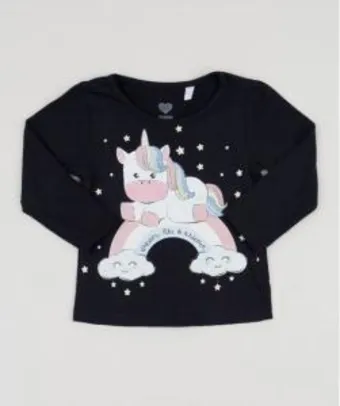 Blusa infantil unicornio com glitter manga longa - C&A | R$13