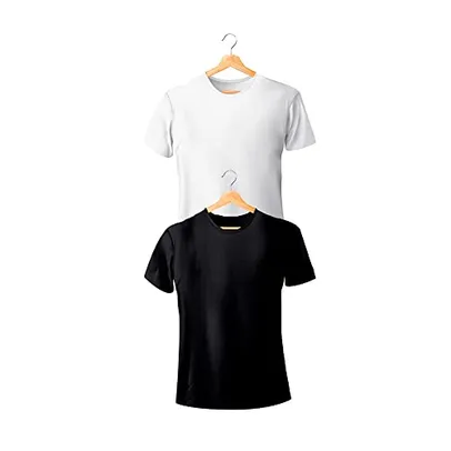 Kit com 2 Camisetas Lisa Gola Redonda Branca e Preta - Polo Match 