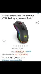 Mouse Gamer Cobra com LED RGB M711, Redragon