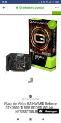Placa de Vídeo GAINWARD Geforce GTX 1660 TI 6GB GDDR6 192-bit - NE6166T018J9-161F - R$1434