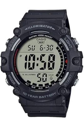 Casio Relógio digital de aço inoxidável 17, Cinza/preto, alça