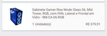 Gabinete Gamer Rise Mode Glass 06, Mid Tower, RGB, com FAN, Lateral e Frontal em Vidro - R$380