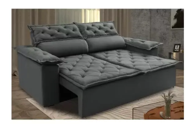 Sofá Retrátil e Reclinável Cama inBox Compact 1,50m Tecido Suede Velusoft Cinza