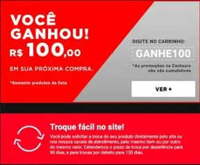 Centauro 100 reais de desconto em produtos acima de 299