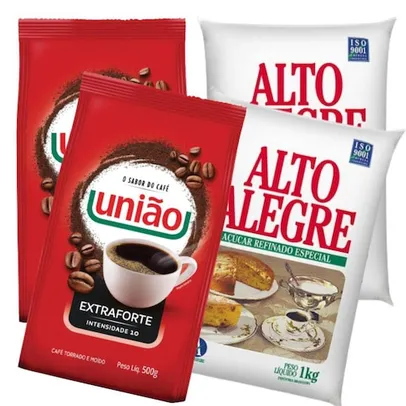 Kit 2 Café Extra Forte UNIÃO 500g + 2 Açúcar Alto Alegre 1kg 