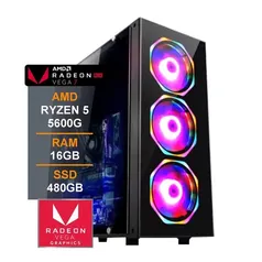 PC Gamer Deutel, AMD Ryzen 5 5600G, 16GB DDR4 3000mhz, Radeon Vega 7 Integrado, SSD 480GB, Windows 10, Preto, Fonte 500W