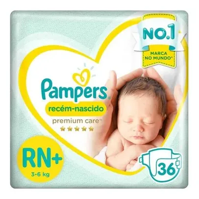 50% no 2º pacote - Fralda Pampers Premium Care RN e RN+ 36 Unidades