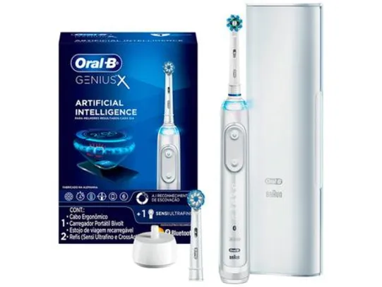 [APP] Escova de Dente Elétrica Recarregável Oral-B - Genius X com Estojo de Viagem com Refil | R$ 425