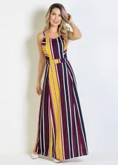 Moda Pop - Vestido Longo Listrado com Alças