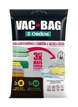 Conjunto VAC BAG 4 Sacos, 2 Médios e 2 Extra Grande, Ordene | R$80