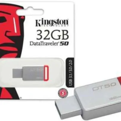 [R$19,82 com AME]  Pen Drive Usb 3.1 Kingston Dt50/32gb Datatraveler 50 32gb Metal Vermelho