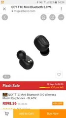 QCY T1C Mini Bluetooth 5.0 Wireless Music Earphones - BLACK - R$98