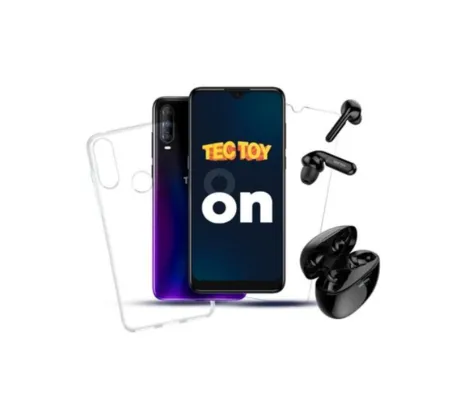 Smartphone Tectoy On, 128GB, RAM 4GB, Octa-Core, Câmera Tripla 48MP, Azul Camaleão, Fone de Ouvido Bluetooth + Película e Capa Protetora