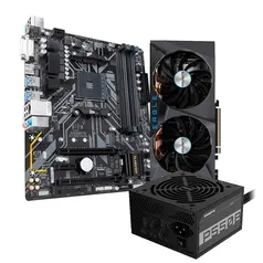 Kit Placa de Vídeo Gigabyte NVIDIA GeForce RTX 3060 Eeagle (rev. 2.0) + Fonte Gigabyte GP-P550B 550W + Placa-Mãe Gigabyte B450M DS3H, AMD, DRR4