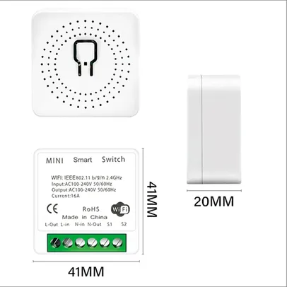 Automatizador Inteligente de Luz, Mini Relé Módulo Chave de Embutir WiFi TUYA Compatível com Alexa