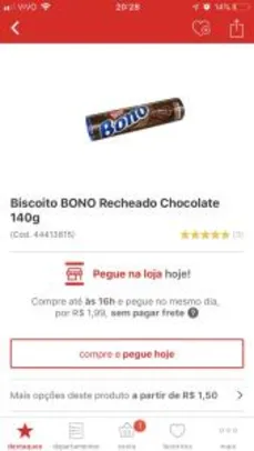 BISCOITO BONO DE CHOCOLATE 1,50 (Retire na Loja por 1,99)  APP AMERICANAS