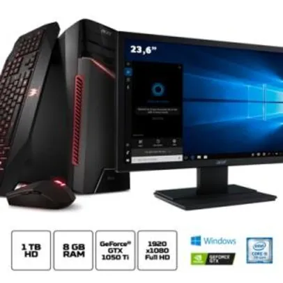 PC Gamer Acer Aspire GX-783-BR11 i5 8GB RAM 1TB HD GTX 1050Ti 4 GB Windows 10 + Monitor Acer V246HQL 23.6" Full HD | R$3.731