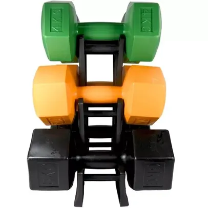 [AME SC R$ 31,49] Conjunto de Halteres com Suporte de 4kg 5kg 6kg - Life Zone